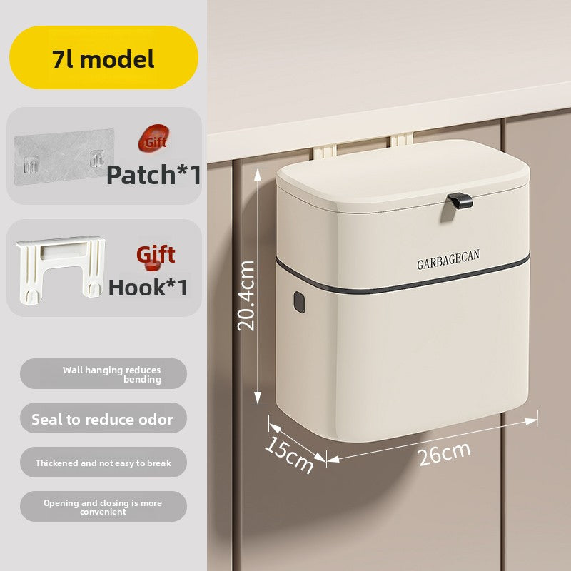 Wall-mounted trash can in the kitchen