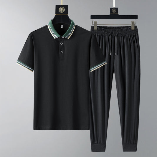 Summer Quick-drying Breathable Casual Long Pants Men's Polo Shirt Two-piece Suit