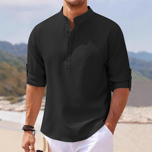 Men's Half Sleeve Polo Shirt Waffle Casual Loose
