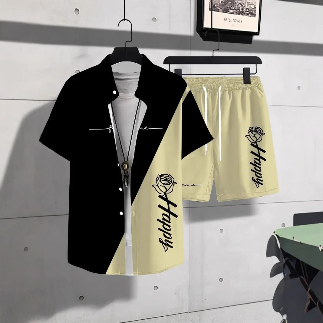 Fashion Trend Animal Pattern Casual Short Sleeve Shirt Shorts Suit