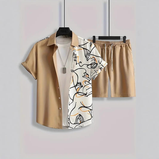 Fashion Trend Animal Pattern Casual Short Sleeve Shirt Shorts Suit