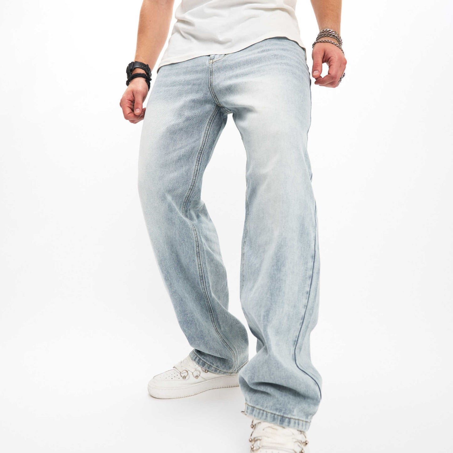 JEANS loose wide leg straight pants men