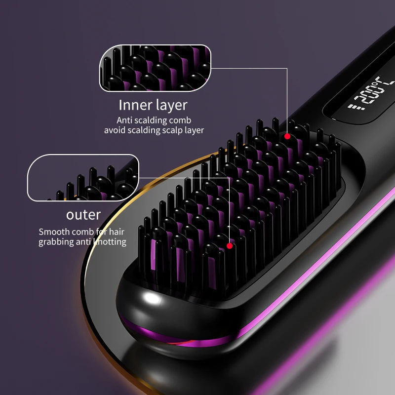 Home Travel Wireless Straightener, Digital Adjustable Styling Tool, Women's Straight Hair Comb, Safe And Easy To Use
