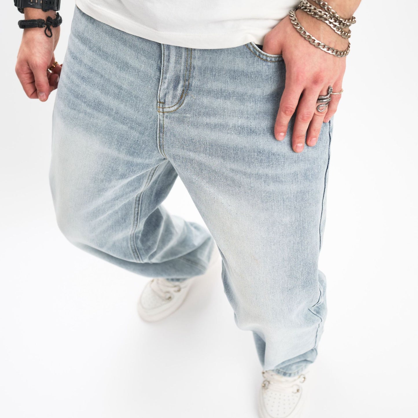 JEANS loose wide leg straight pants men