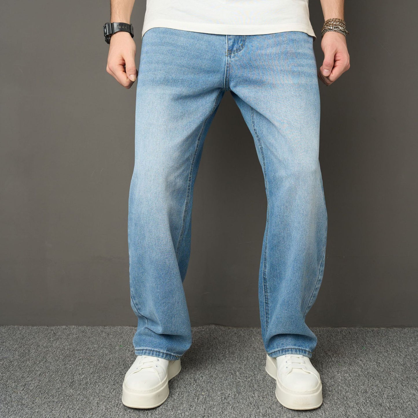 JEANS loose wide leg straight pants men