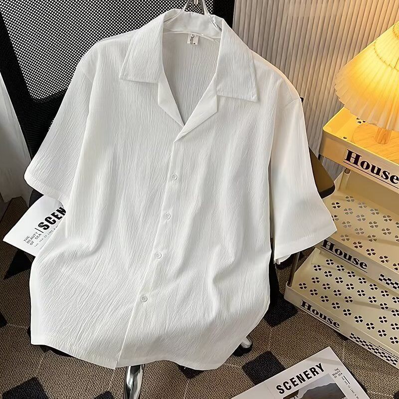 Retro Cuban Collar Short Sleeve Shirt for Men and Women