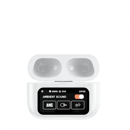 In-ear noise-cancelling wireless headphones with a screen