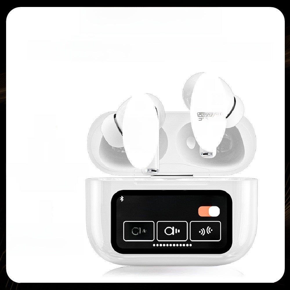 In-ear noise-cancelling wireless headphones with a screen