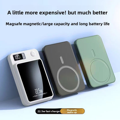 Magnetic wireless fast-charging portable battery