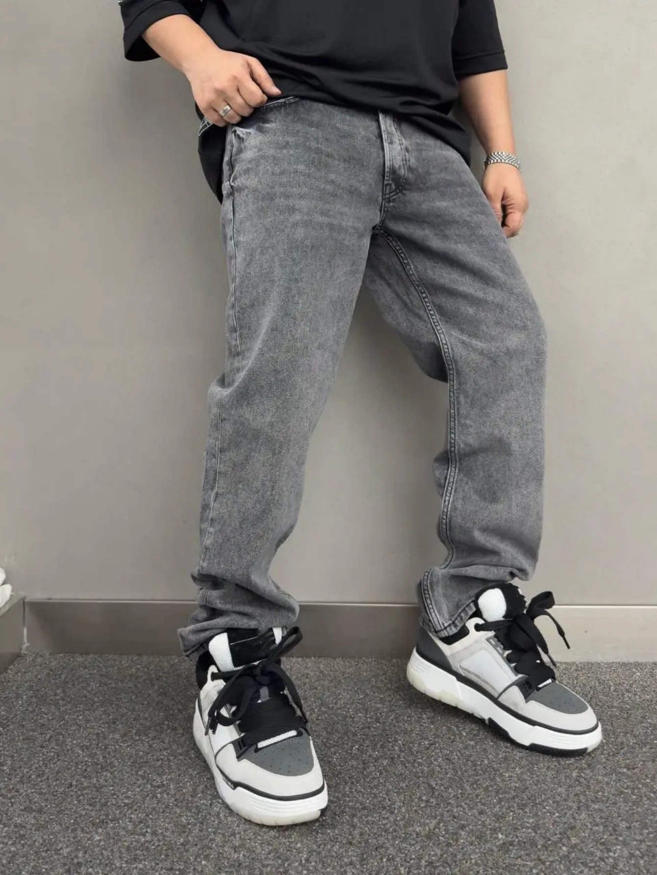 JEANS loose wide leg straight pants men
