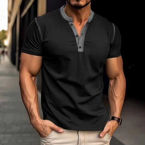 Fashion Short-sleeved Polo Shirt Summer Button V-neck T-shirt Tops