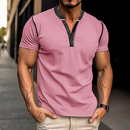 Fashion Short-sleeved Polo Shirt Summer Button V-neck T-shirt Tops