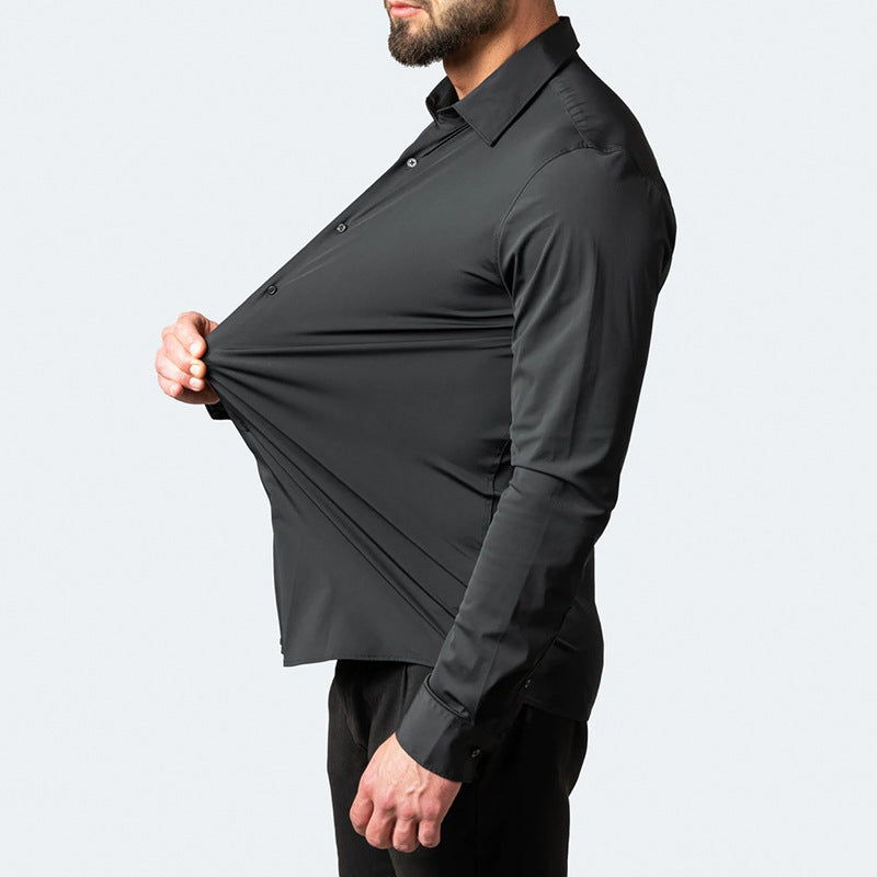 Full Elastic Force Non-ironing Men's Long-sleeved Shirt