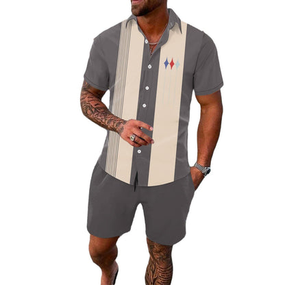 Gradient 3D Printing Outdoor Short-sleeved Shorts 2-piece Set