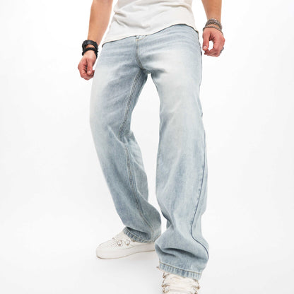 JEANS loose wide leg straight pants men