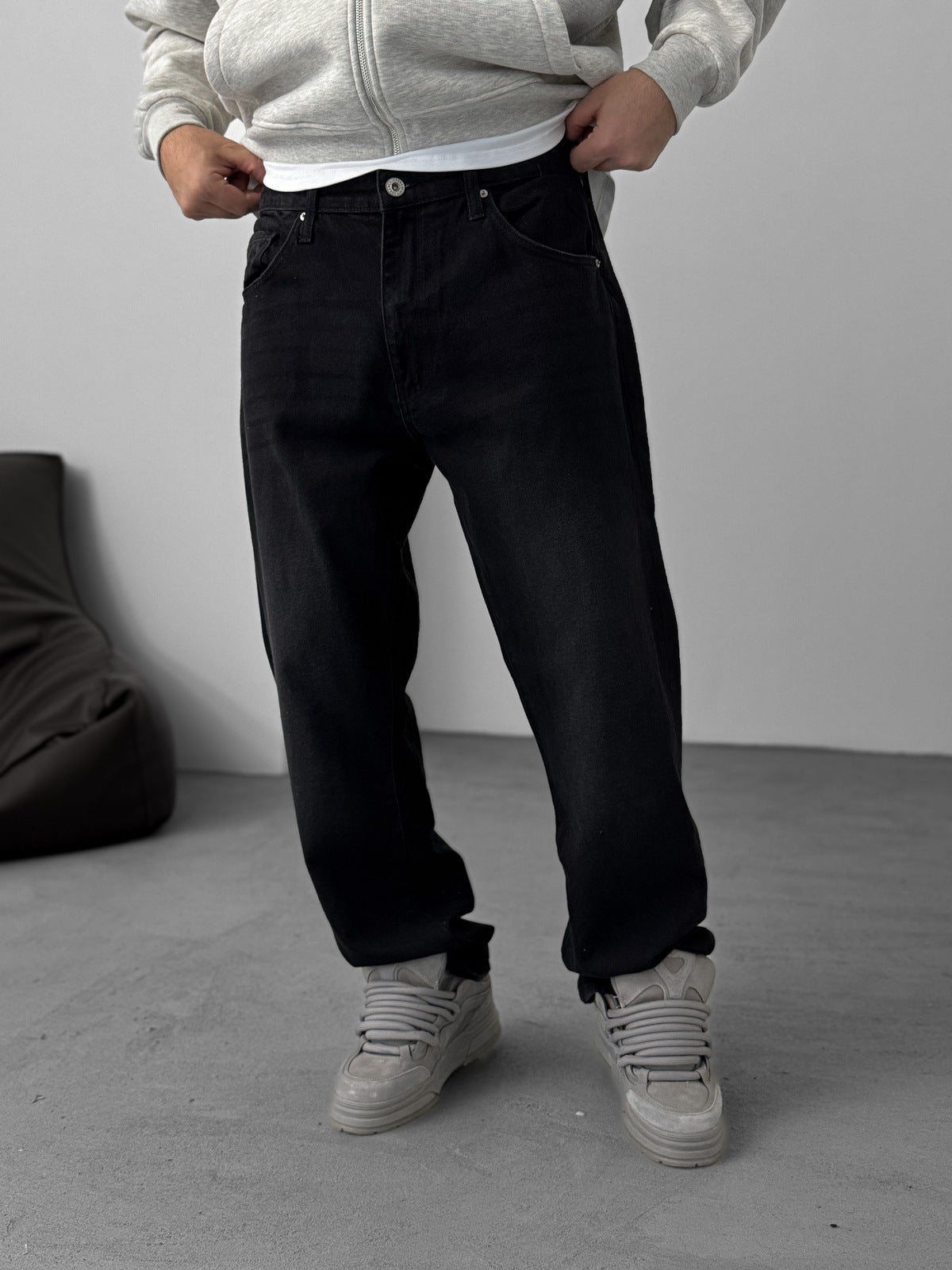 JEANS loose wide leg straight pants men