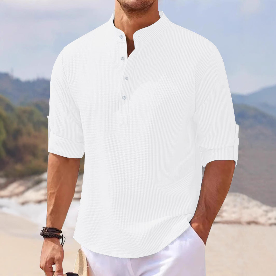 Men's Half Sleeve Polo Shirt Waffle Casual Loose