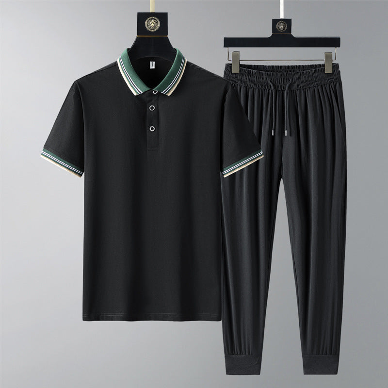 Summer Quick-drying Breathable Casual Long Pants Men's Polo Shirt Two-piece Suit