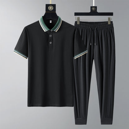 Summer Quick-drying Breathable Casual Long Pants Men's Polo Shirt Two-piece Suit