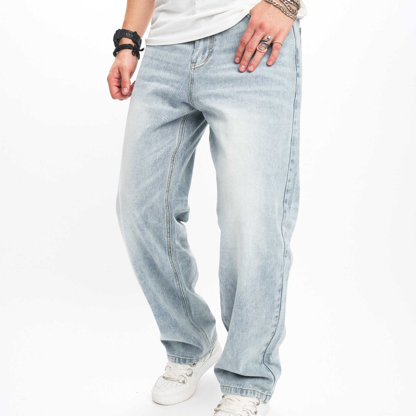 JEANS loose wide leg straight pants men