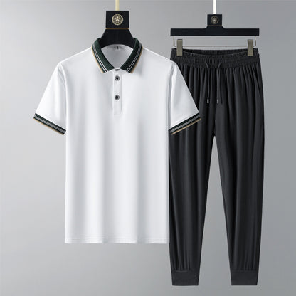 Summer Quick-drying Breathable Casual Long Pants Men's Polo Shirt Two-piece Suit