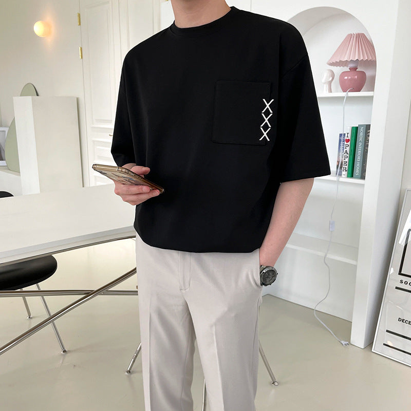 Embroidered Short-sleeved T-shirt Men's Summer Design Sense Niche