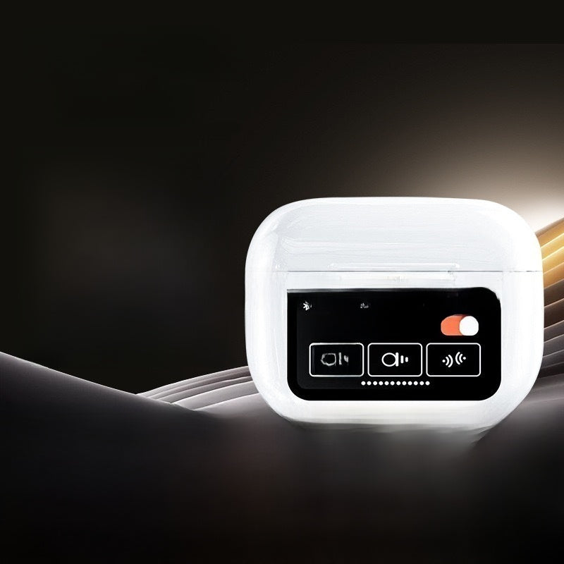 In-ear noise-cancelling wireless headphones with a screen