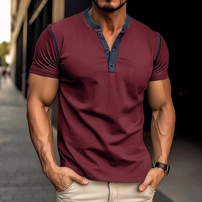 Fashion Short-sleeved Polo Shirt Summer Button V-neck T-shirt Tops