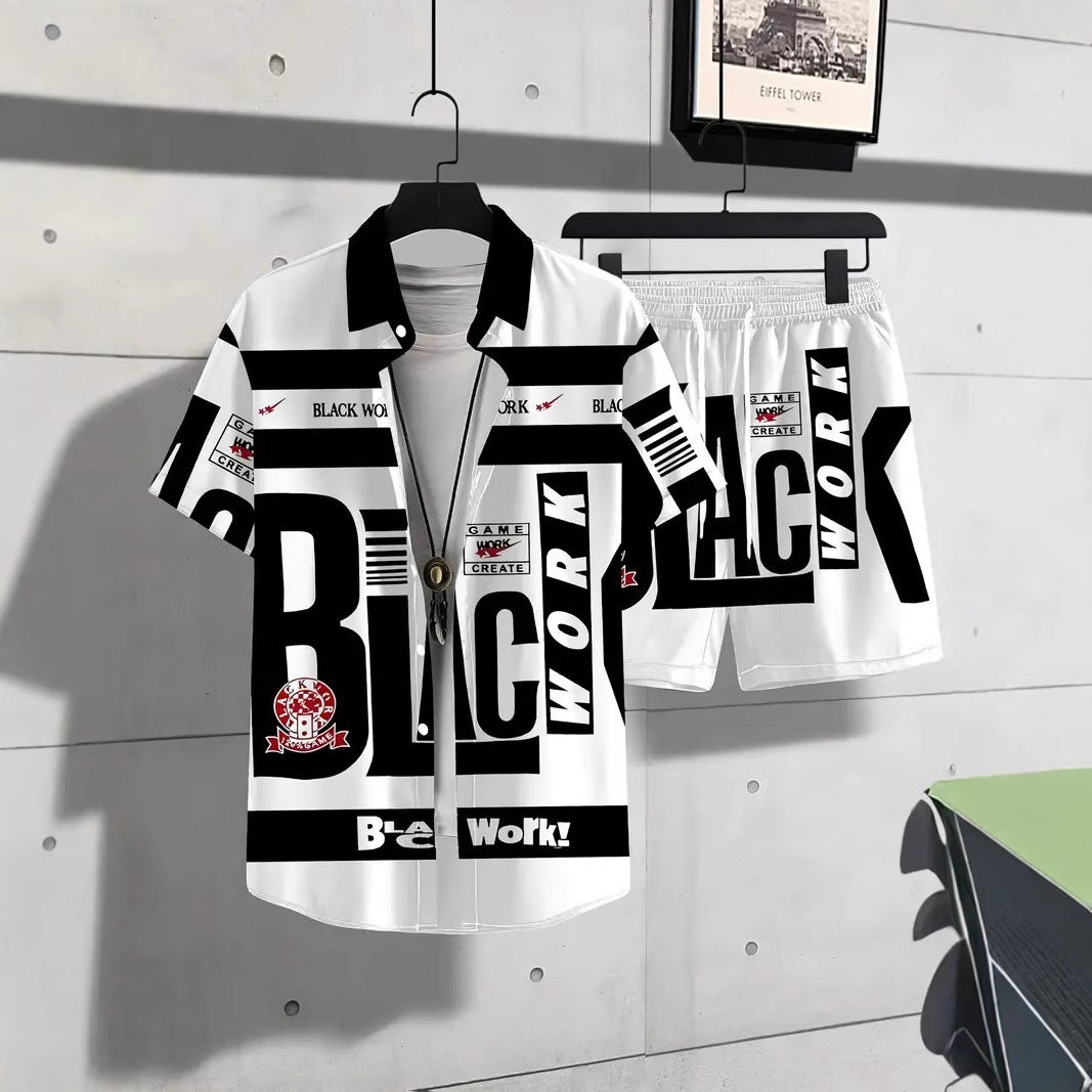 Fashion Trend Animal Pattern Casual Short Sleeve Shirt Shorts Suit