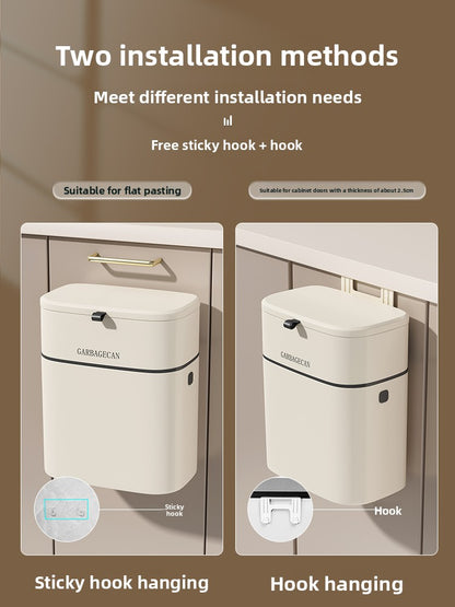Wall-mounted trash can in the kitchen