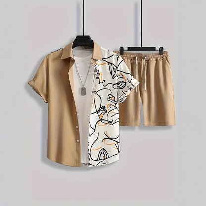Fashion Trend Animal Pattern Casual Short Sleeve Shirt Shorts Suit