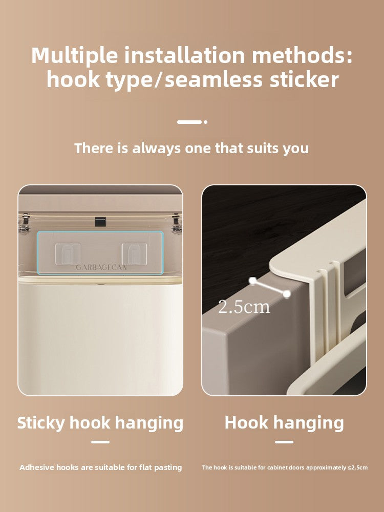 Wall-mounted trash can in the kitchen