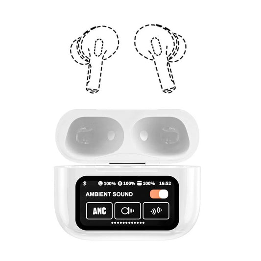 In-ear noise-cancelling wireless headphones with a screen