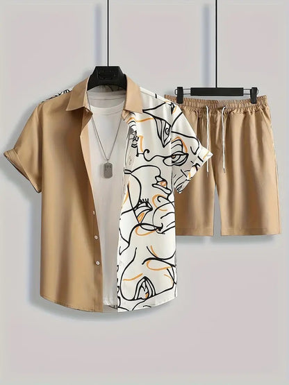 Fashion Trend Animal Pattern Casual Short Sleeve Shirt Shorts Suit