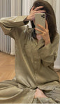 Women's Ice Silk Long Sleeve Home Pajama Set