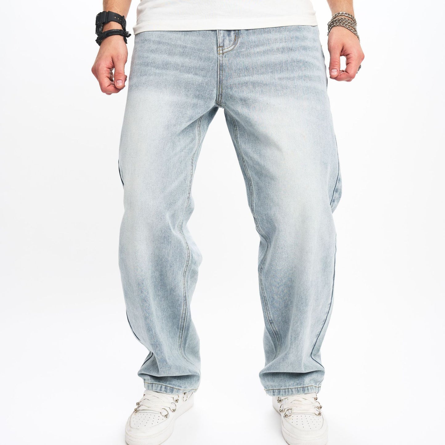 JEANS loose wide leg straight pants men