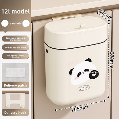 Wall-mounted trash can in the kitchen