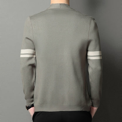 Fall Winter Men Long-sleeved Sweater Coat Thickened Blended Jacquard