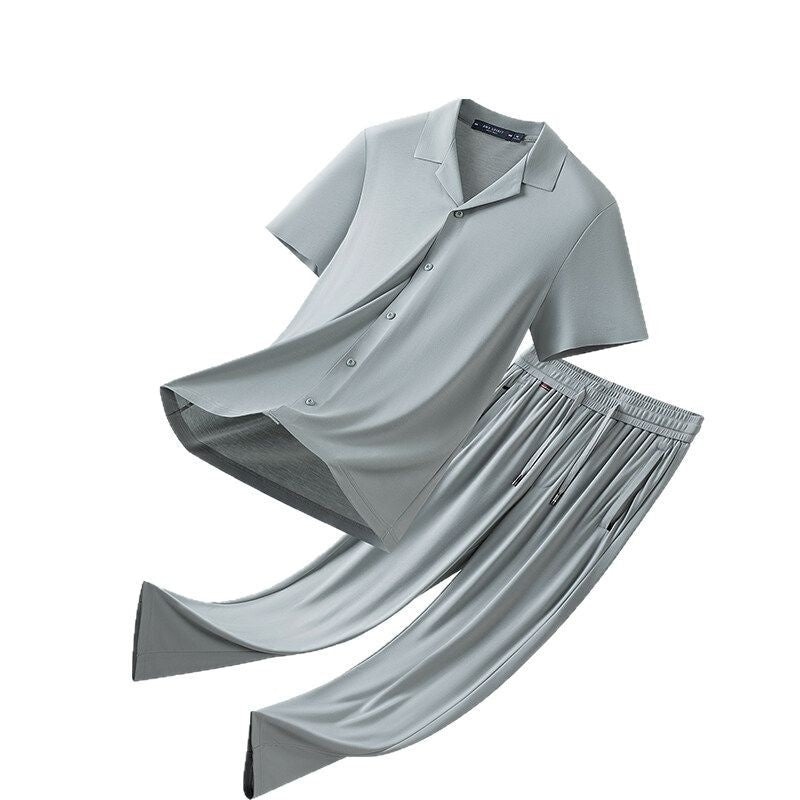 Shirt Men's Clothing Ice Silk Casual Set