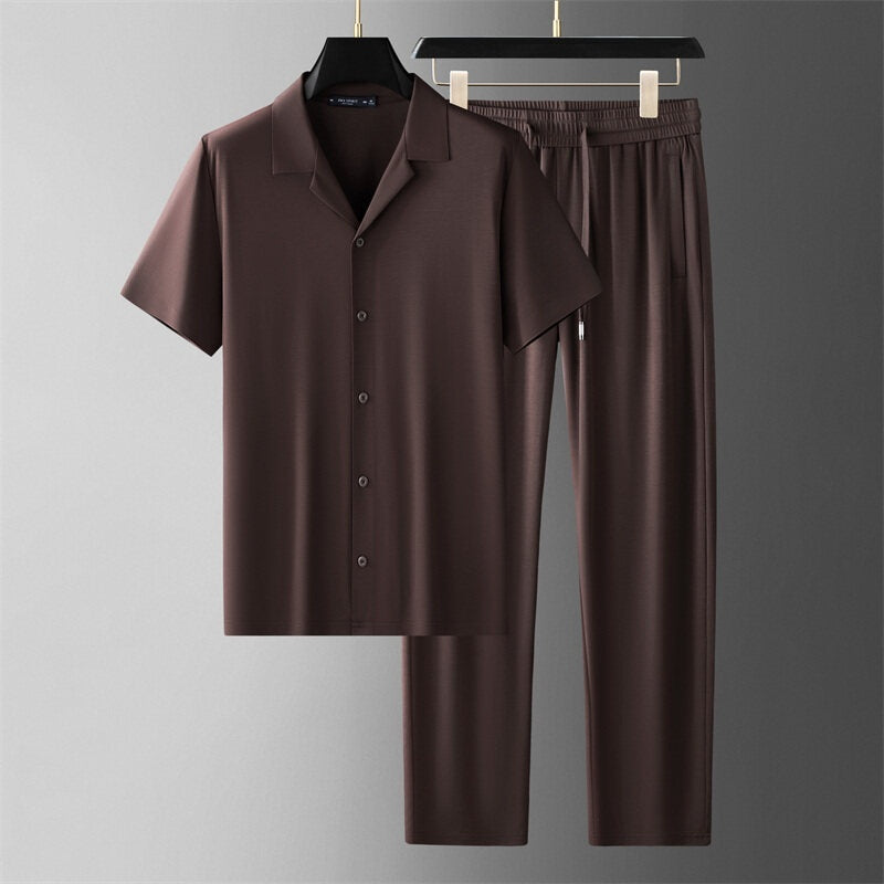 Shirt Men's Clothing Ice Silk Casual Set