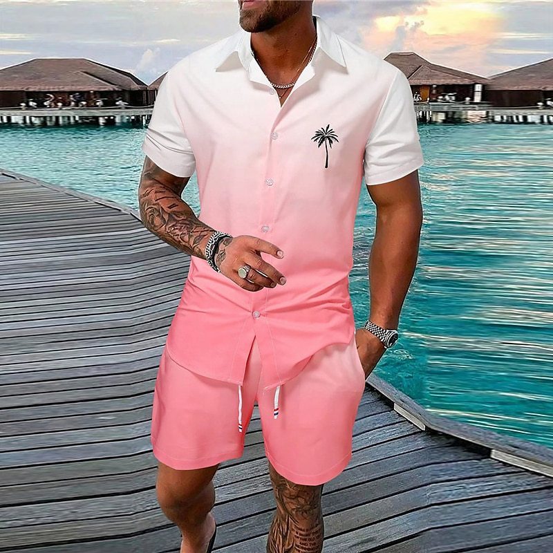 Gradient 3D Printing Outdoor Short-sleeved Shorts 2-piece Set