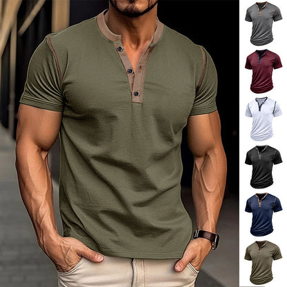 Fashion Short-sleeved Polo Shirt Summer Button V-neck T-shirt Tops