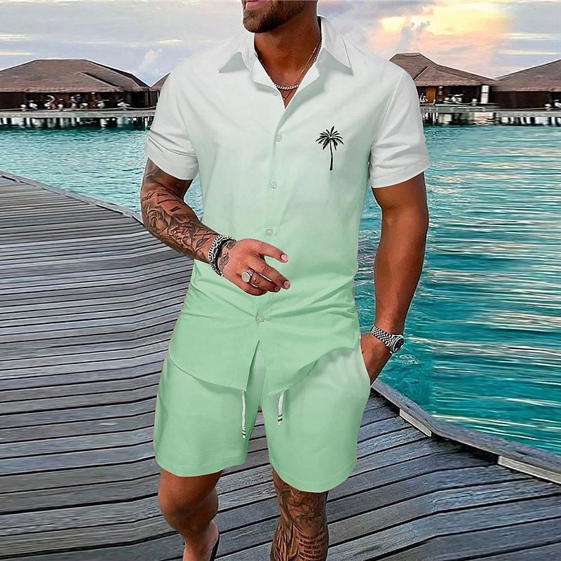Gradient 3D Printing Outdoor Short-sleeved Shorts 2-piece Set