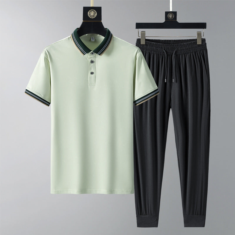 Summer Quick-drying Breathable Casual Long Pants Men's Polo Shirt Two-piece Suit