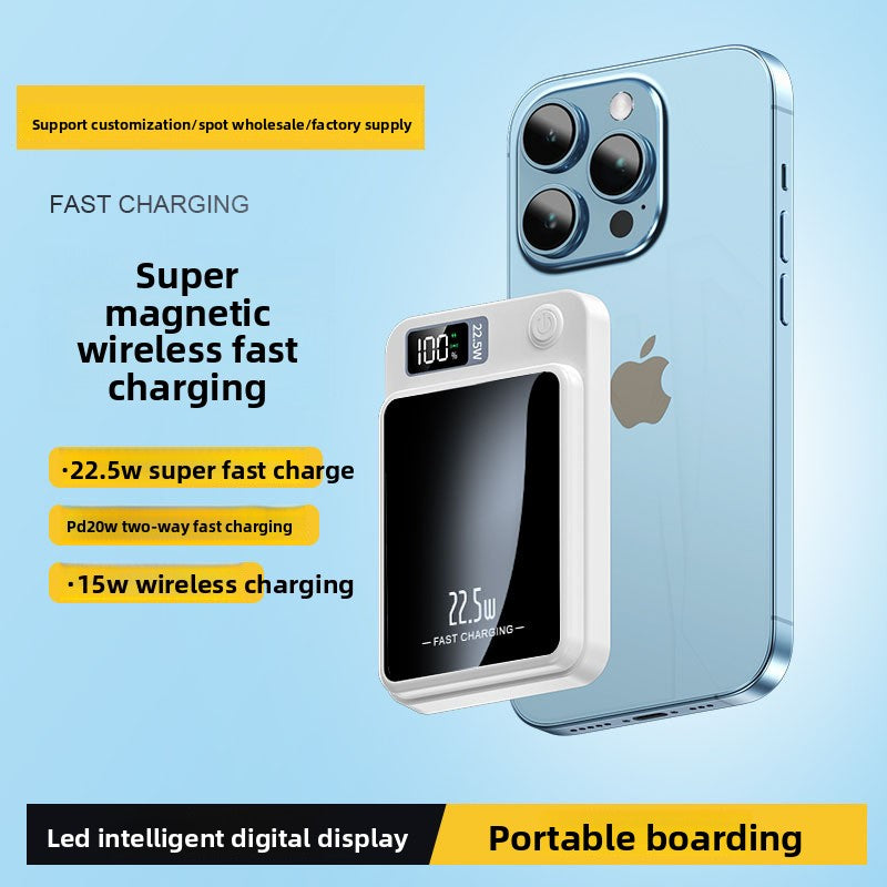 Magnetic wireless fast-charging portable battery