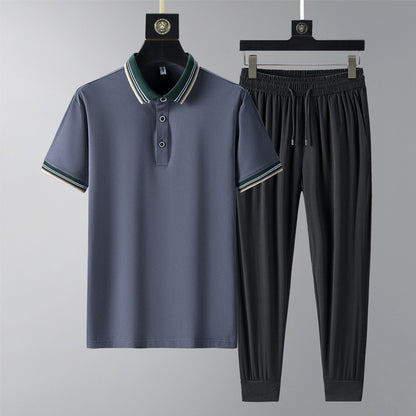Summer Quick-drying Breathable Casual Long Pants Men's Polo Shirt Two-piece Suit