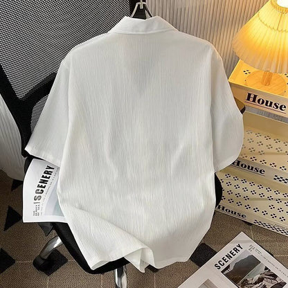 Retro Cuban Collar Short Sleeve Shirt for Men and Women