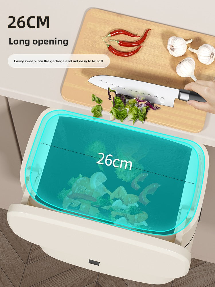 Wall-mounted trash can in the kitchen