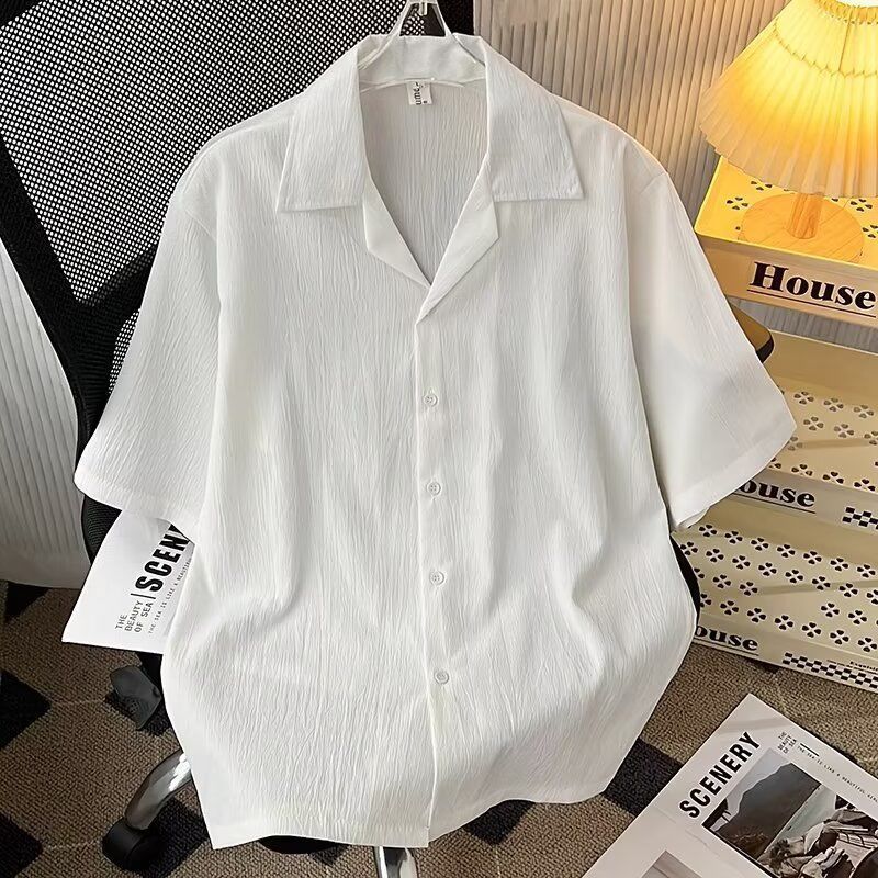 Retro Cuban Collar Short Sleeve Shirt for Men and Women