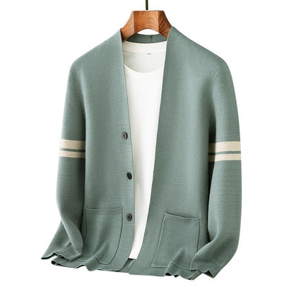 Fall Winter Men Long-sleeved Sweater Coat Thickened Blended Jacquard